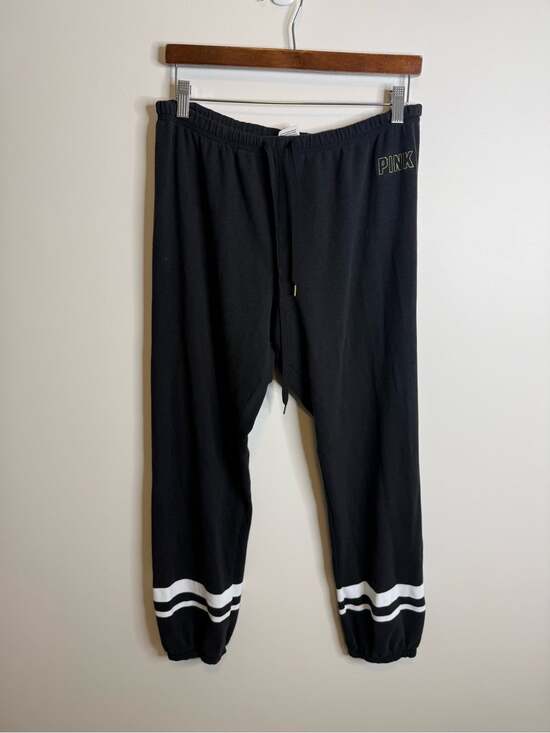PINK Victoria's Secret Pants - PINK Victoria's Secret Black Sweatpants with White Logo Tag